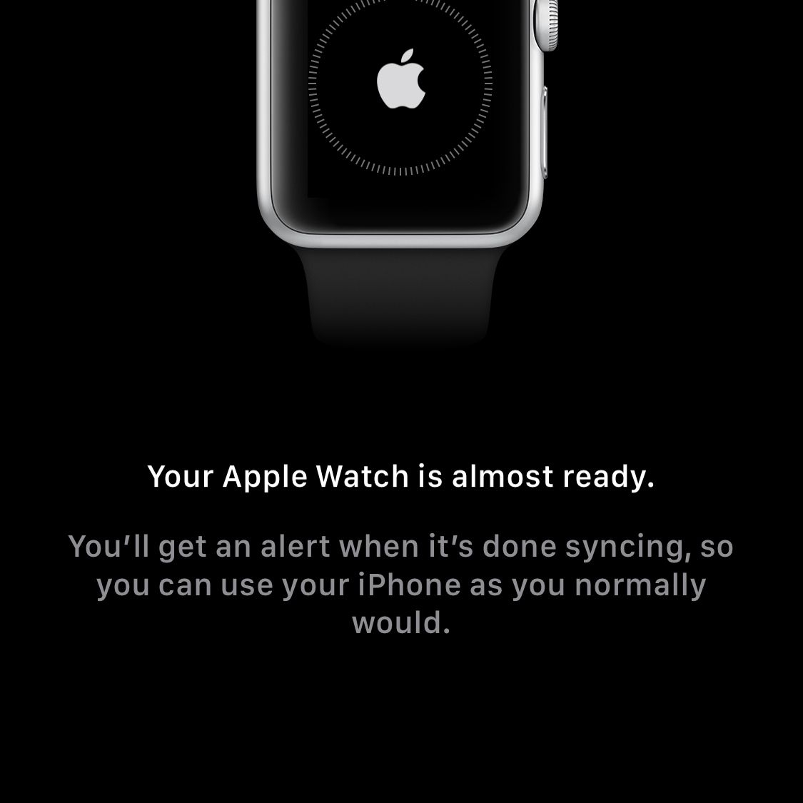 Екран, що показує синхронізацію Apple Watch та iPhone