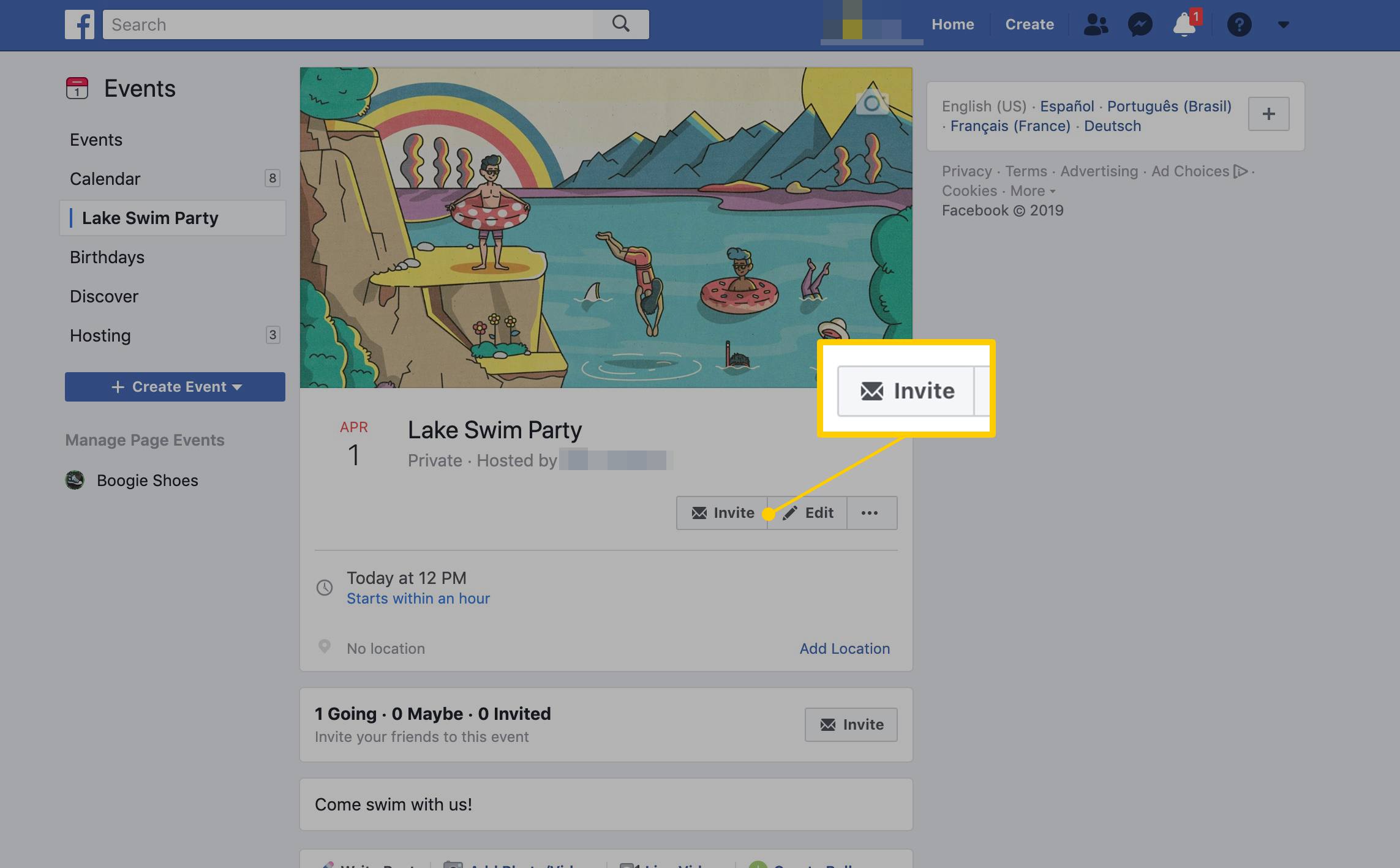 Кнопка запрошення на подію у Facebook