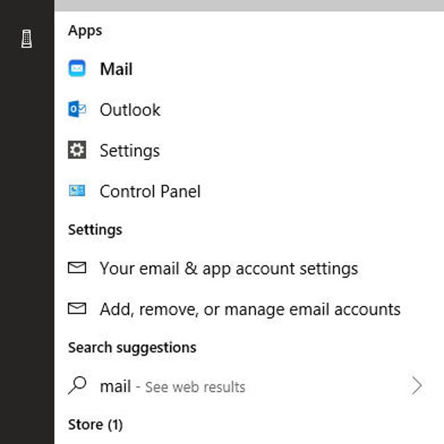 Знімок екрана меню пошуку Windows 10