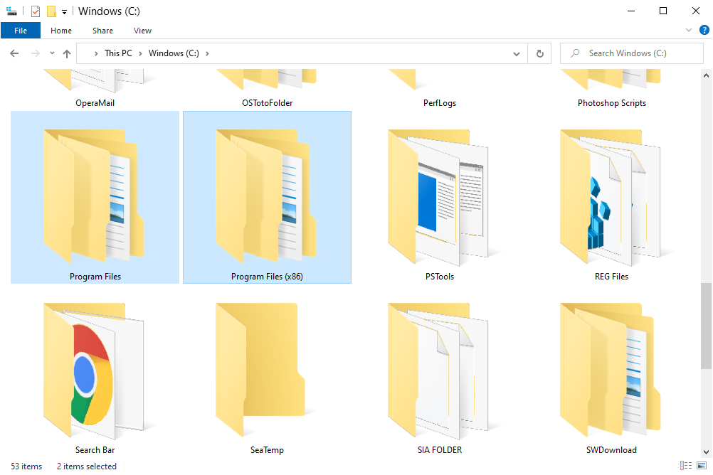 Папки програмних файлів у 64-розрядної версії Windows 10