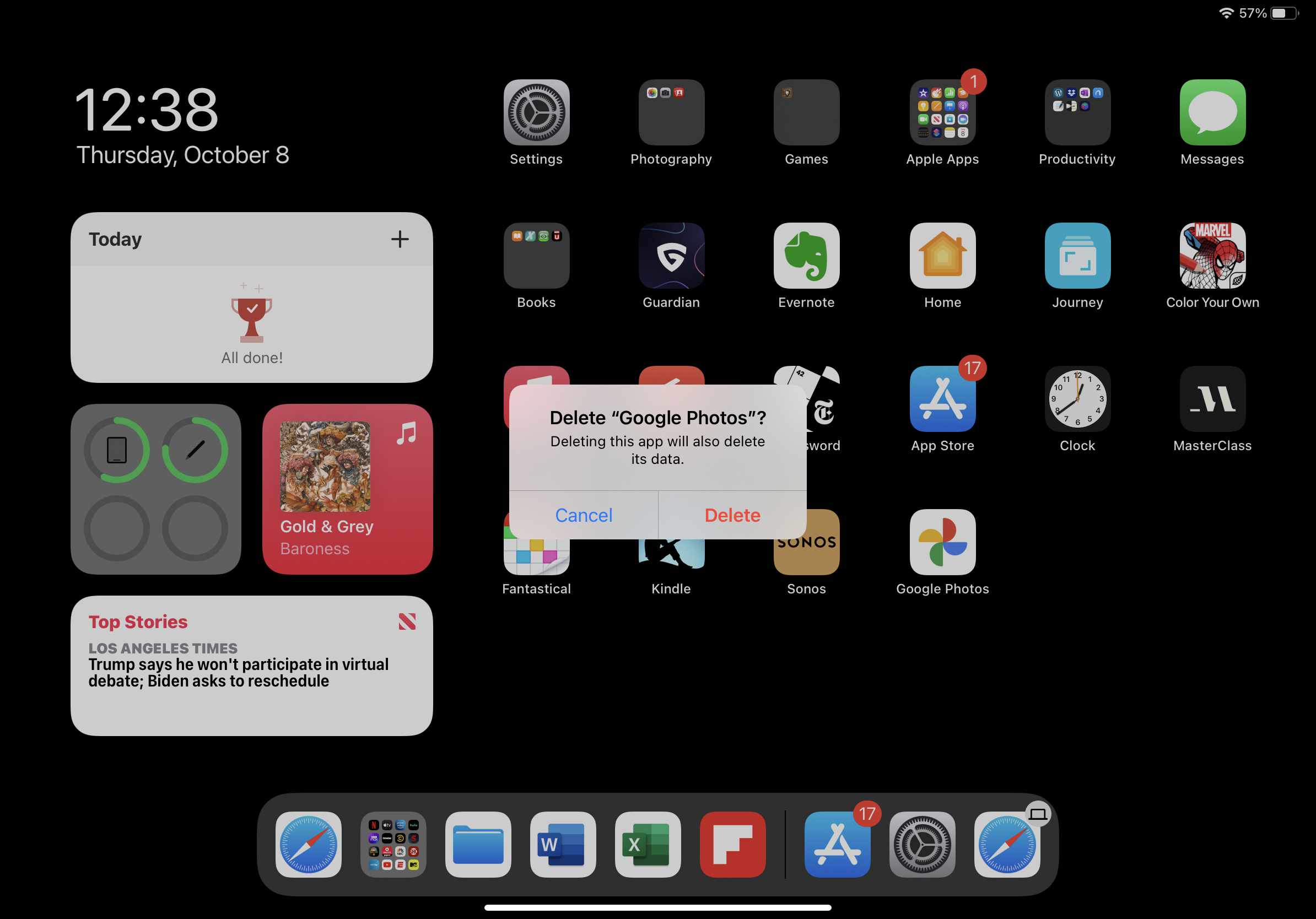 Знімок екрана видалення програми iPad