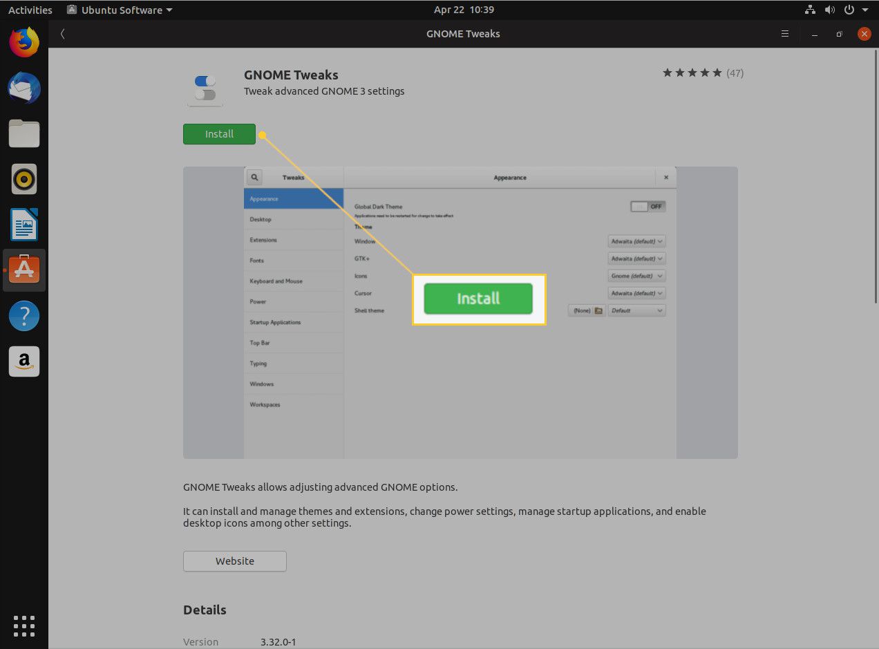 Знімок екрана встановлення налаштувань GNOME.
