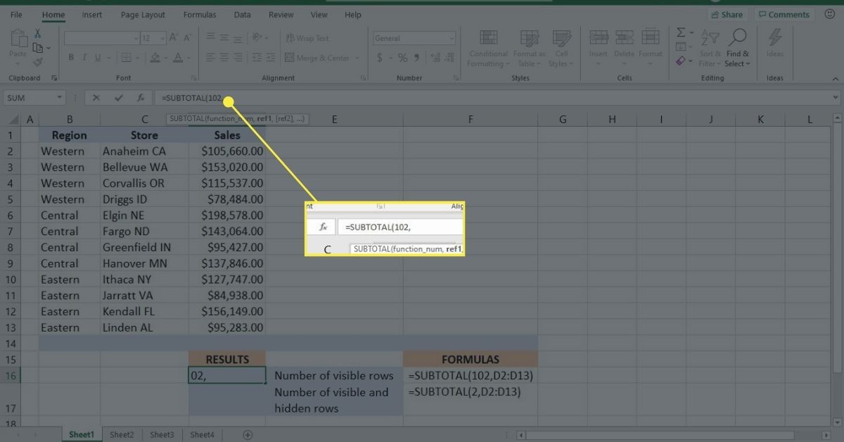 Заповніть аргумент function_num у функції SUBTOTAL в Excel