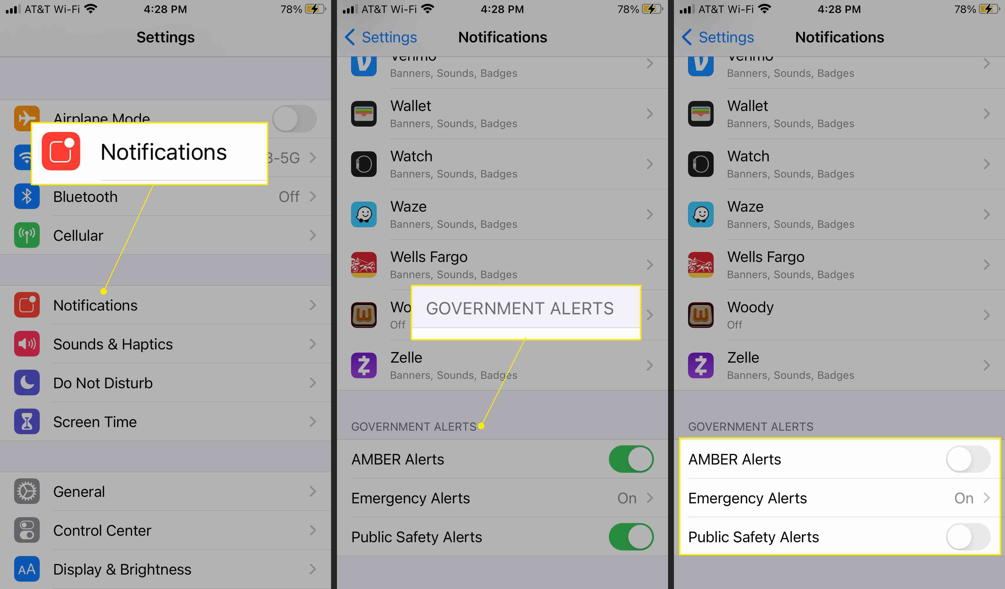 Виділено налаштування iOS із сповіщеннями та державними сповіщеннями
