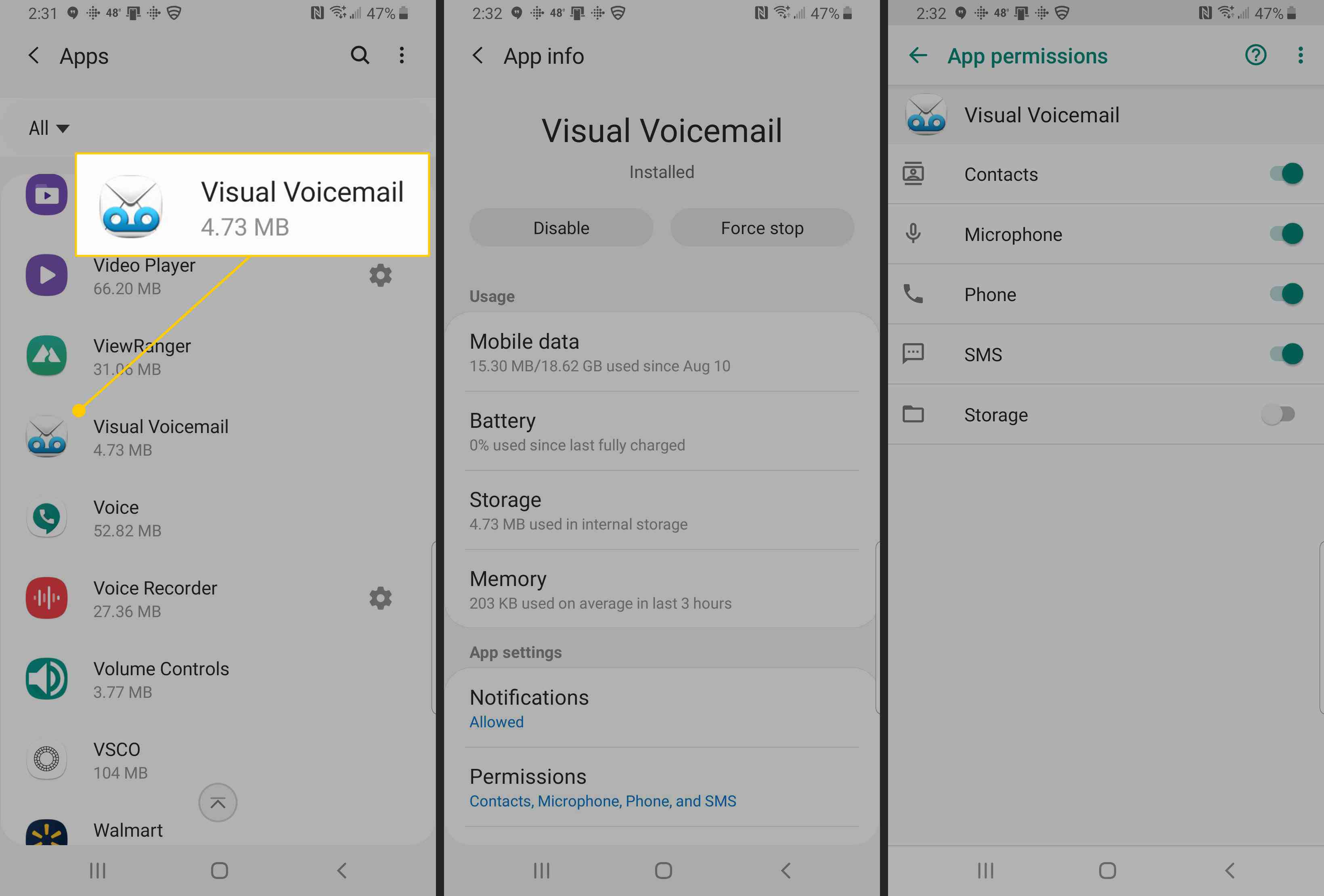Візуальні екрани голосової пошти на Android