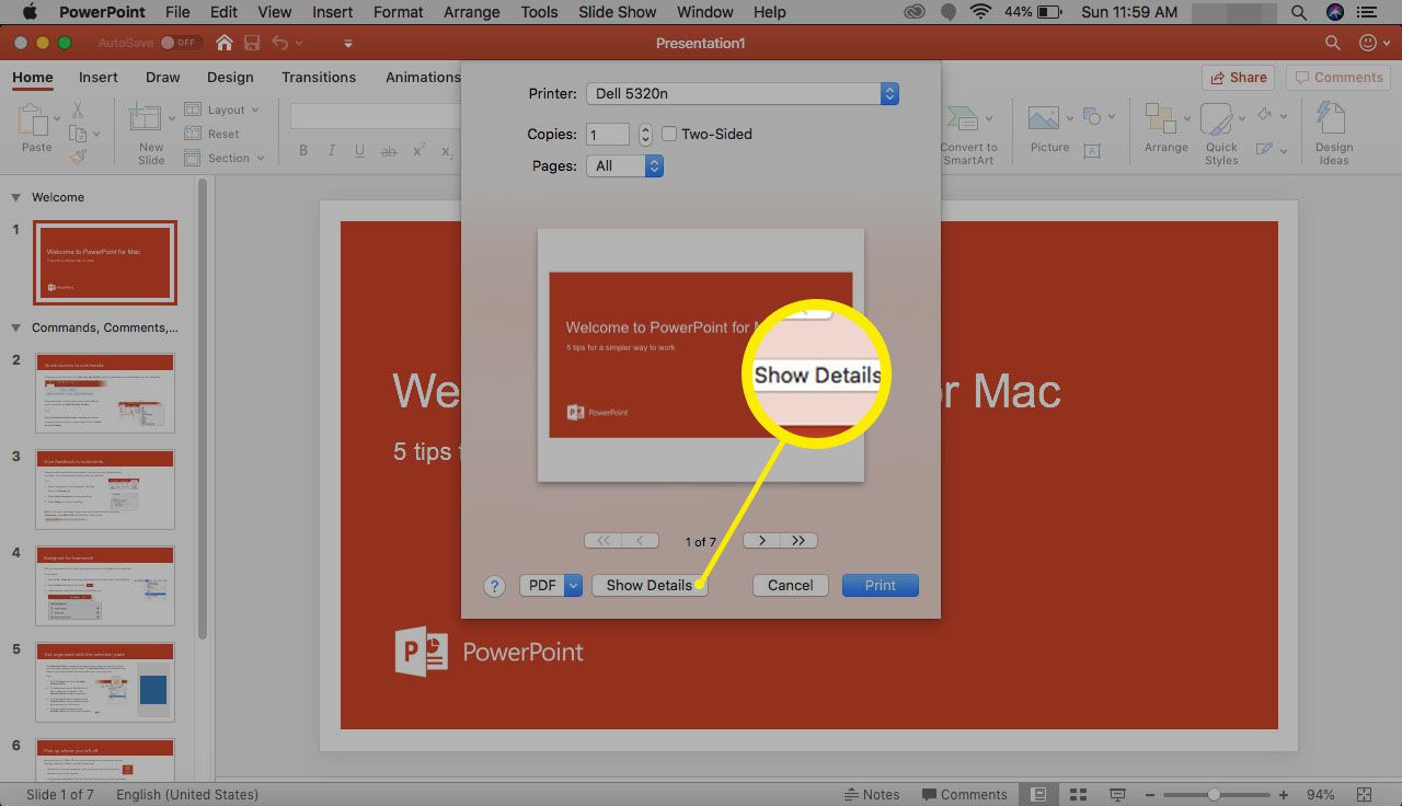 Показ деталей у програмі PowerPoint для Mac.