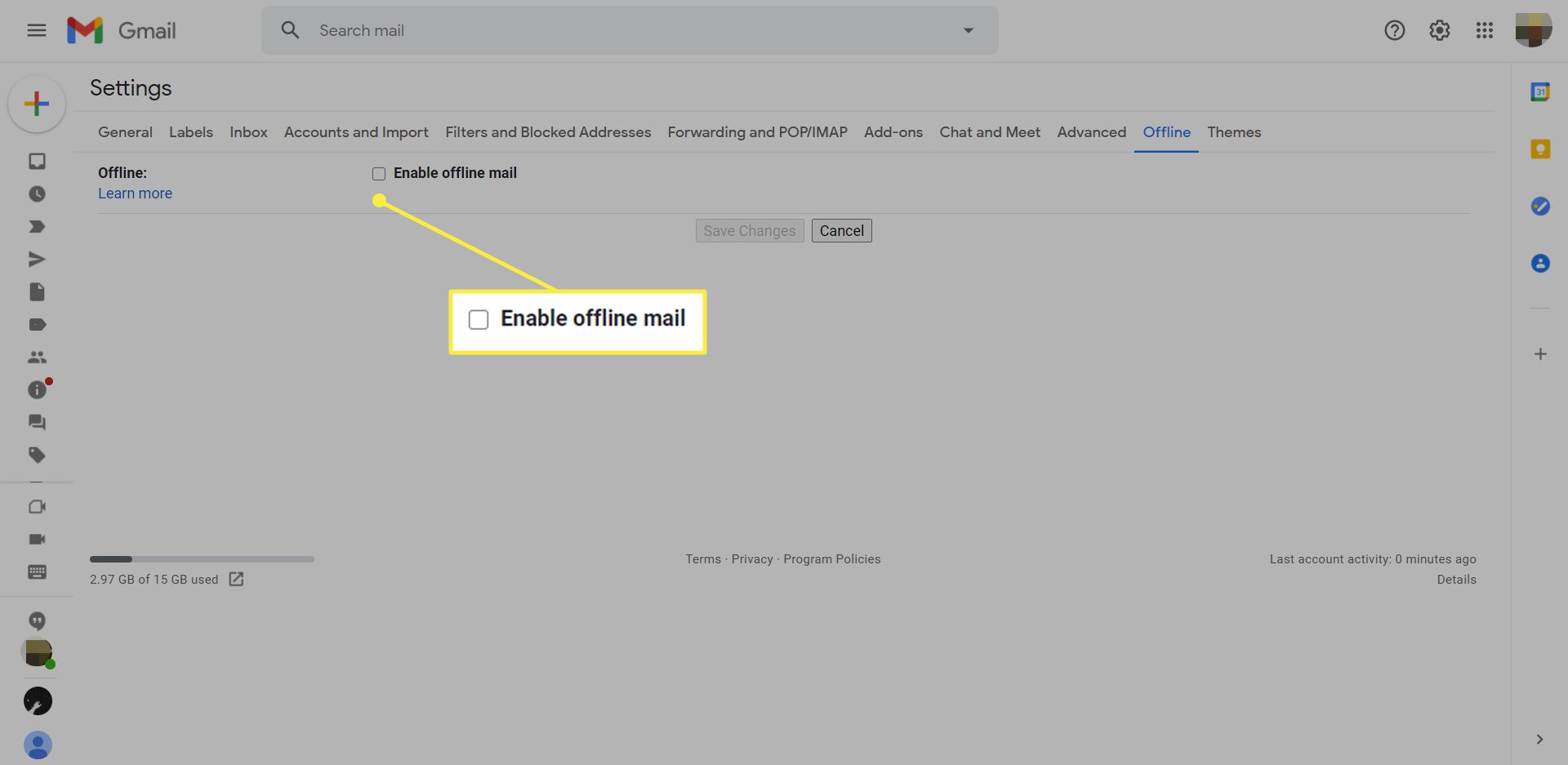 Налаштування Gmail із виділеним Увімкнути автономну пошту