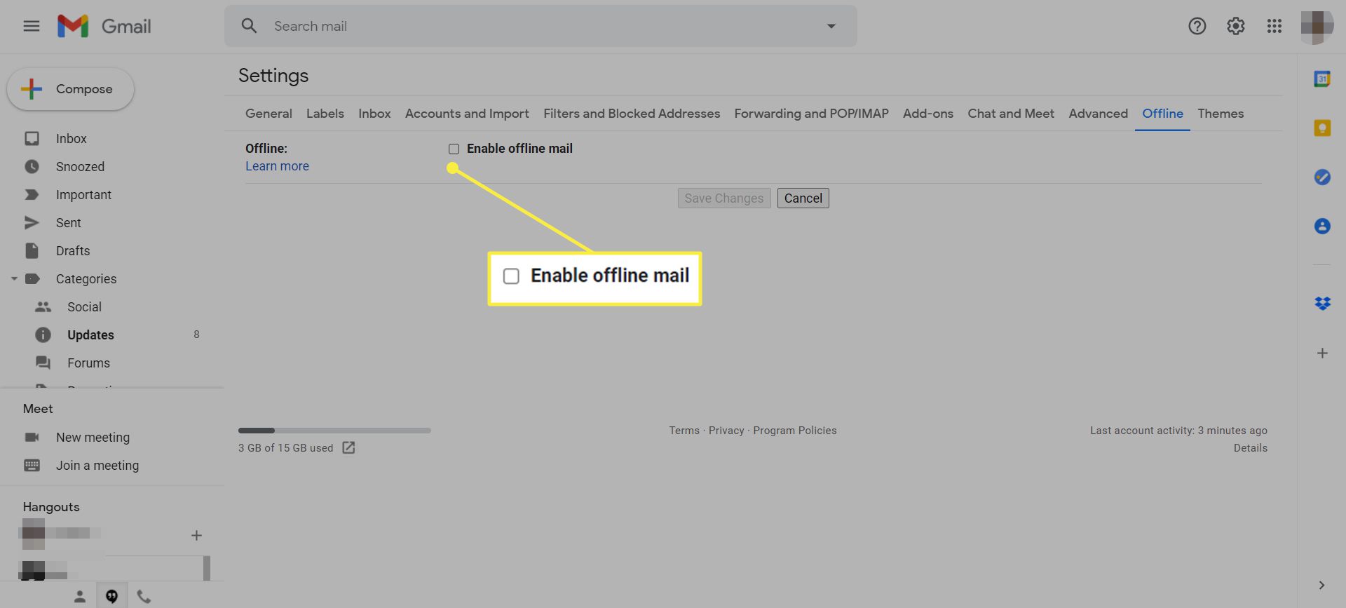 Налаштування Gmail із виділеною опцією 