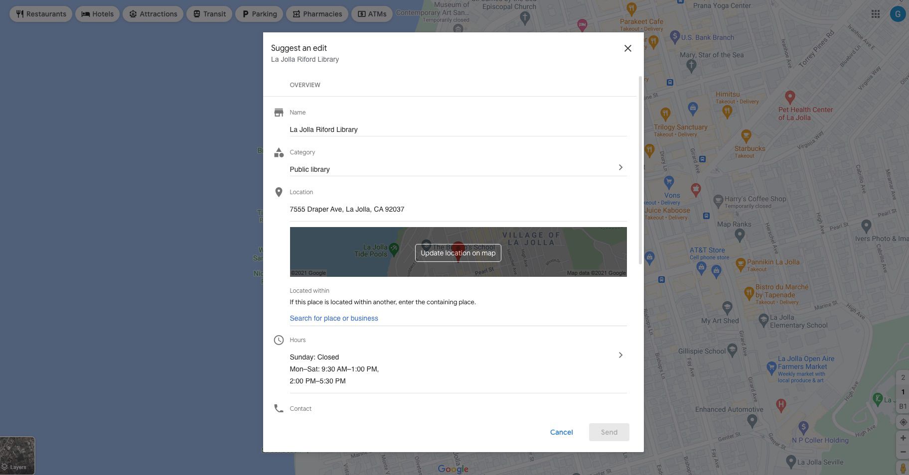 Екран зміни деталей на Картах Google