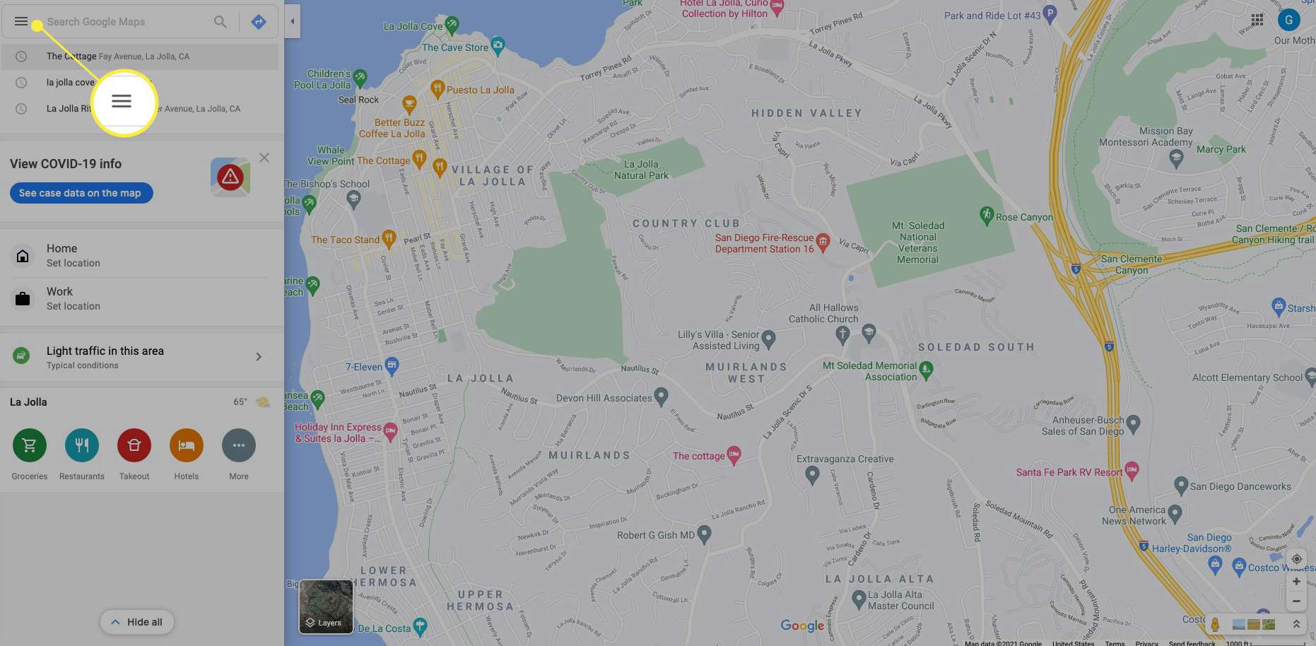 Карти Google із виділеним значком меню