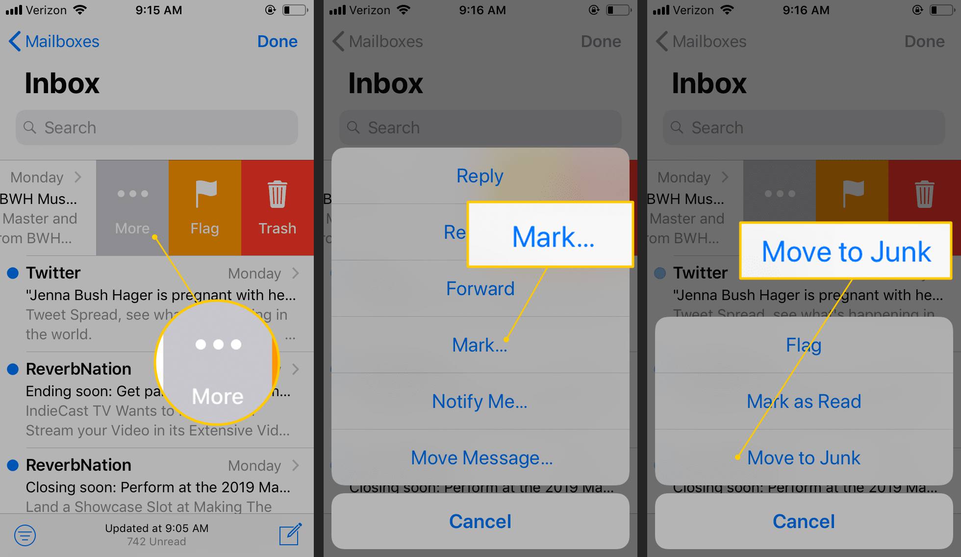 Перемістіть електронні листи до небажаної папки в iOS Mail
