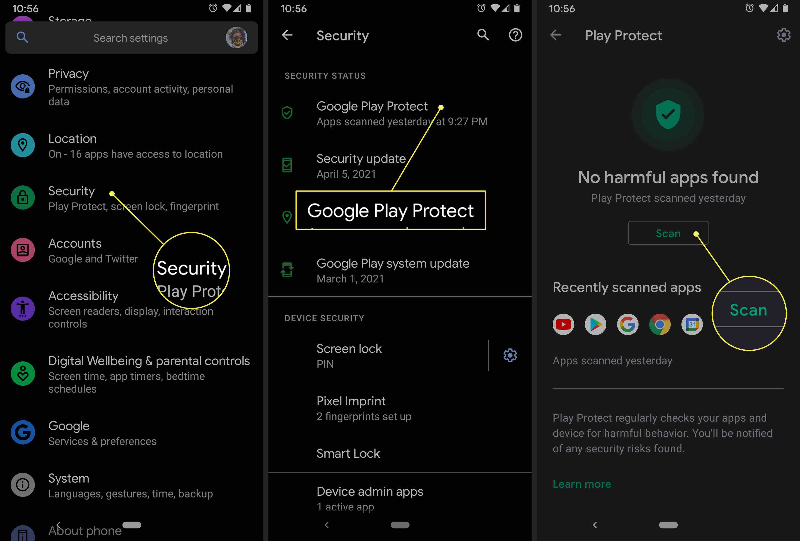 Користувач Android отримує доступ до налаштувань Google Play Protect