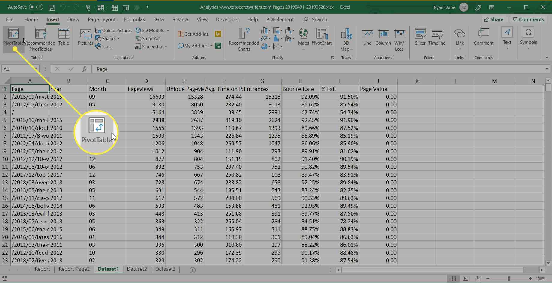 вибір зведеної таблиці в Excel