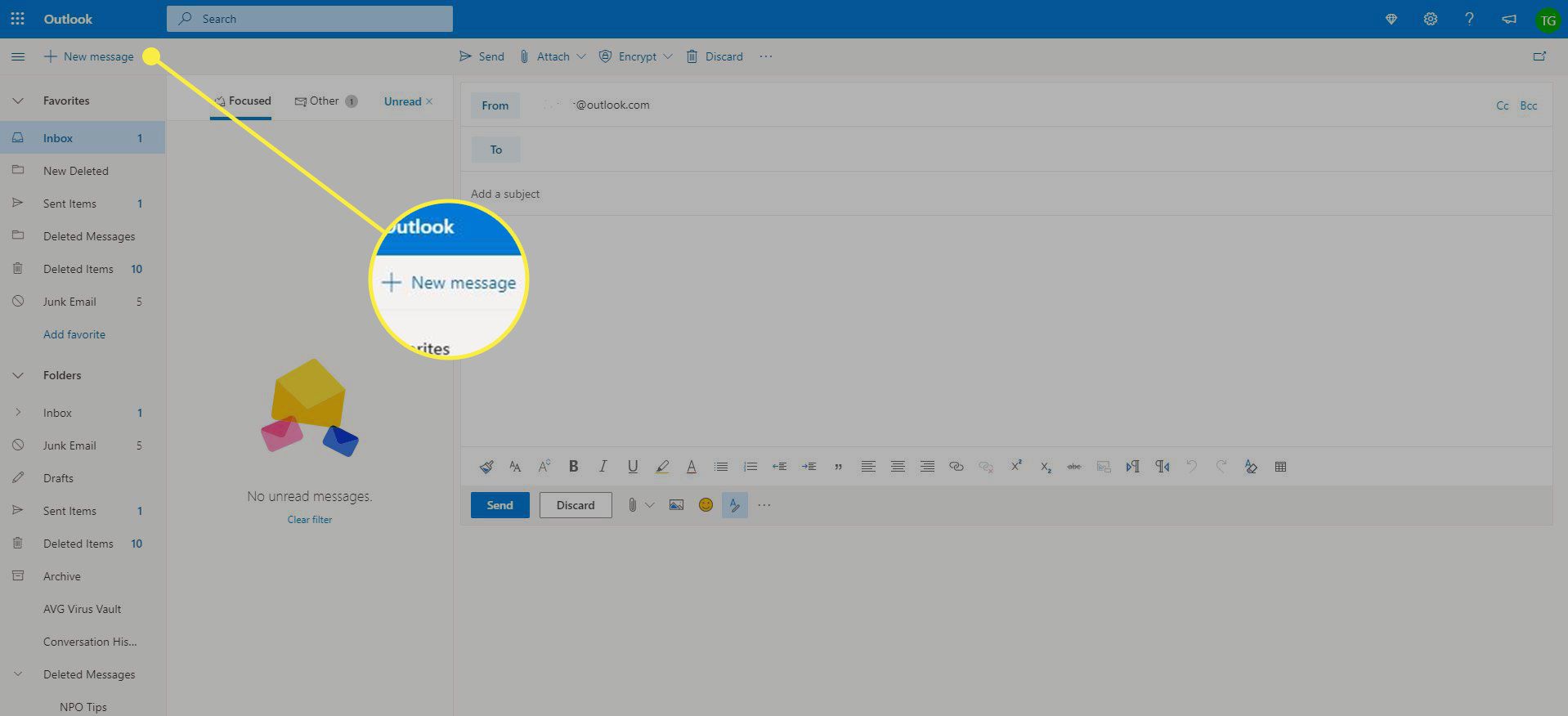 Знімок екрана Outlook із виділеною кнопкою Нове повідомлення