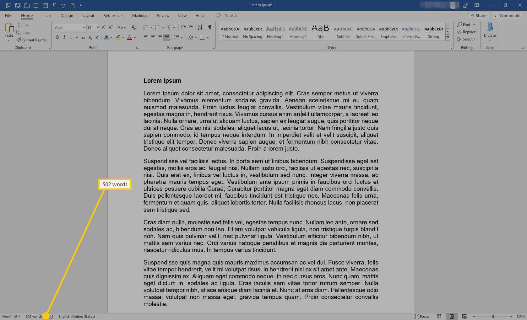 Microsoft Word із виділеною кількістю слів