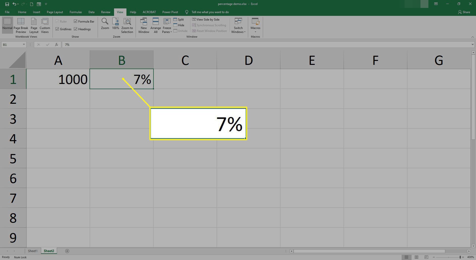 Число 7% знаходиться в комірці B1 у програмі Excel