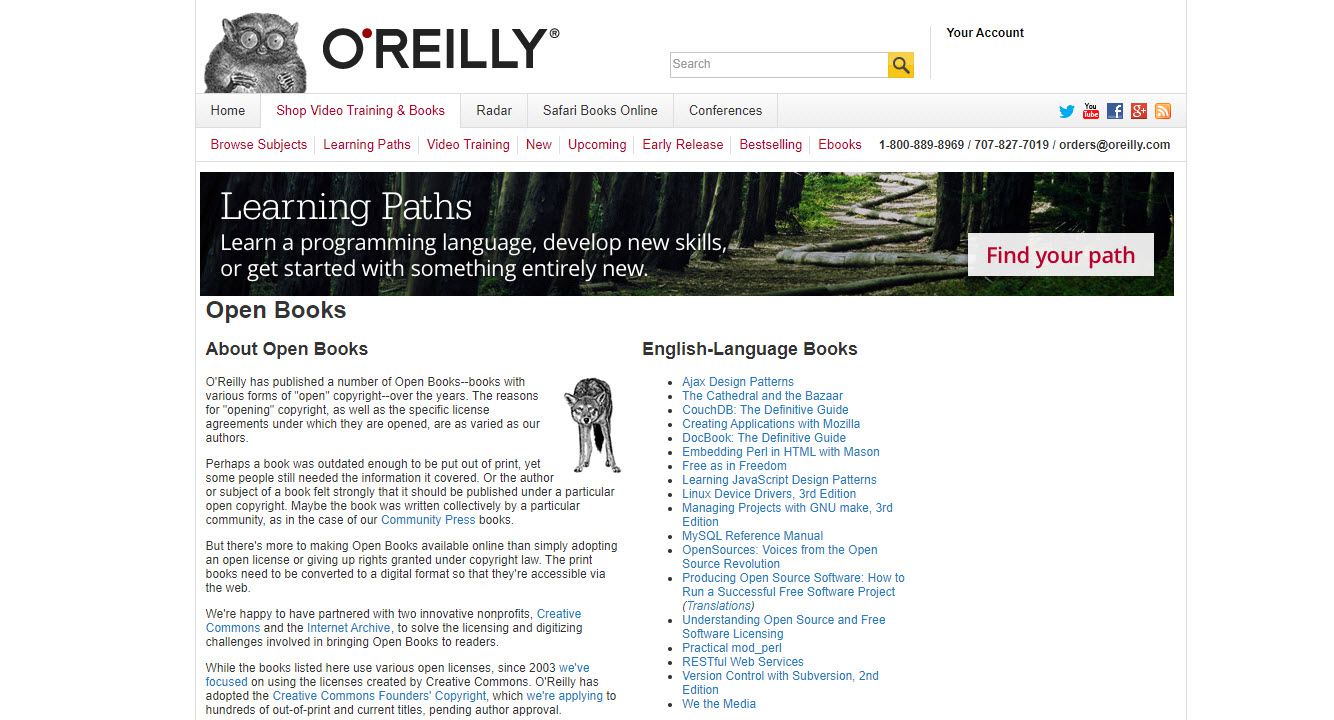 Знімок екрана веб-сайту O'Reilly Open Books, звідки ви можете завантажувати книги у відкритому доступі