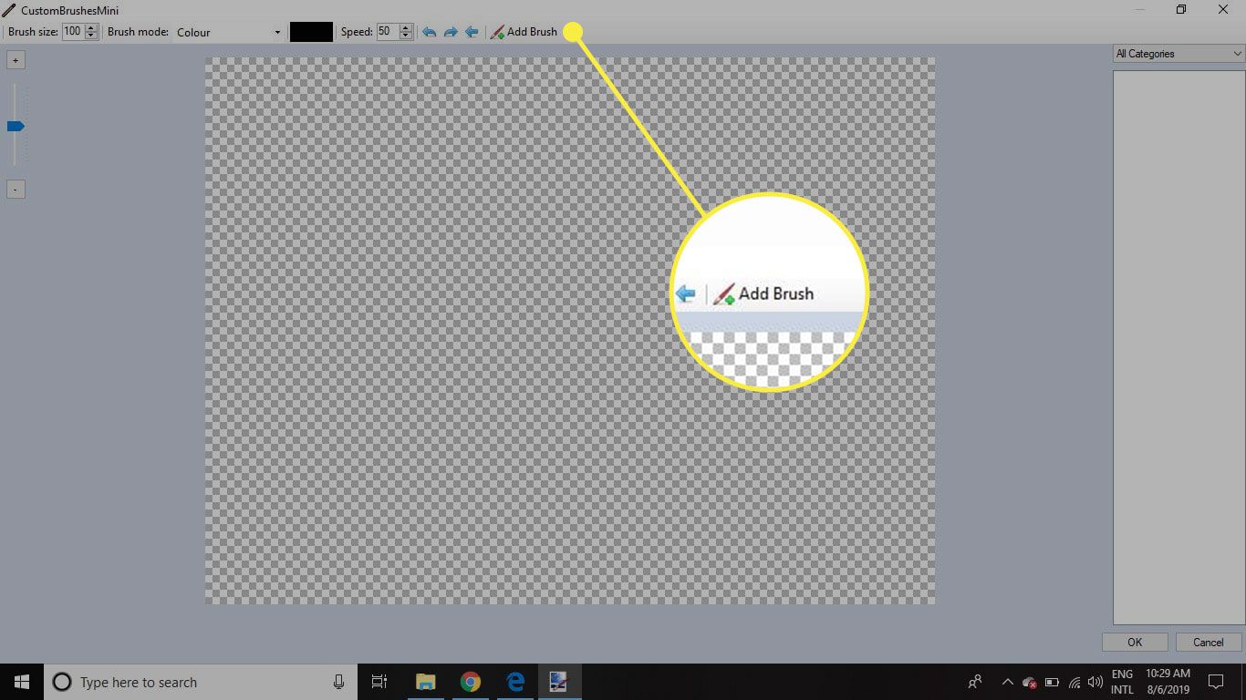 Знімок екрана CustomBrushMini в Paint.NET із виділеною кнопкою Додати пензель