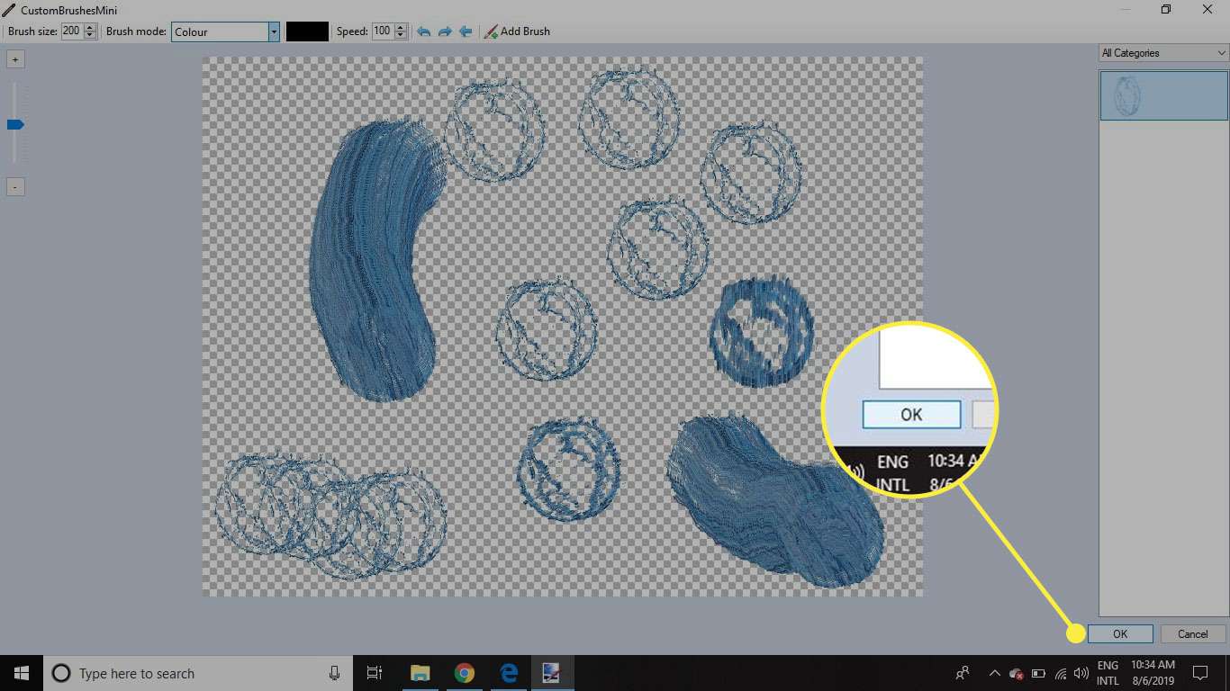 Знімок екрана власного пензля Paint.NET із виділеною кнопкою OK