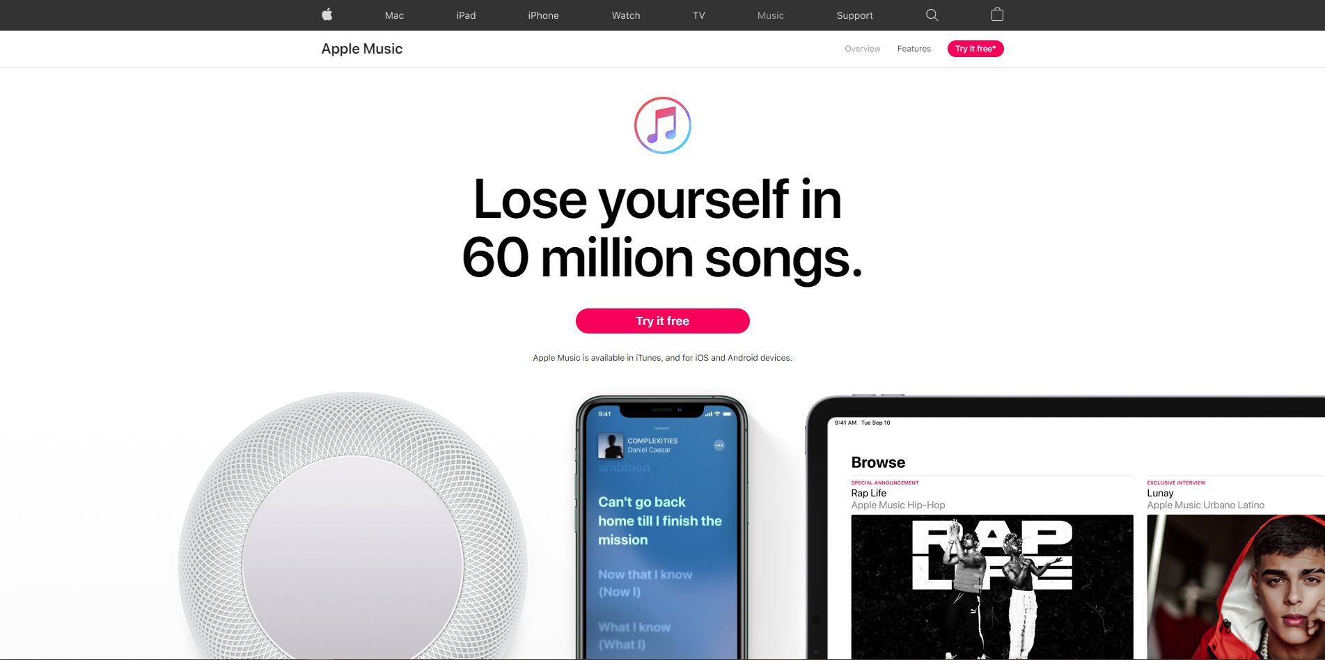 Веб-сайт Apple Music.