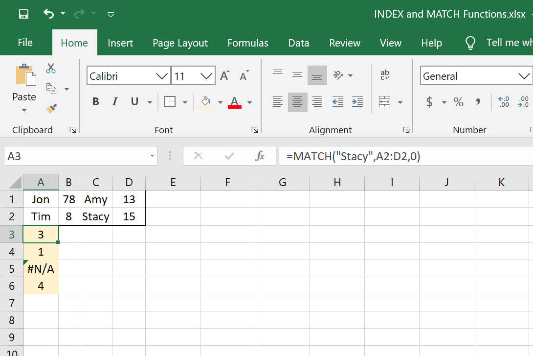 Приклади функцій MATCH в Excel