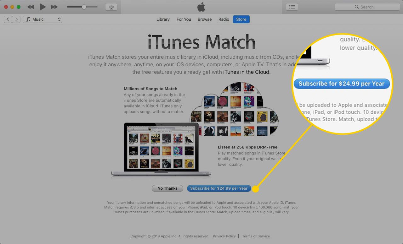 Екран iTunes Match з виділеною кнопкою Підписатися