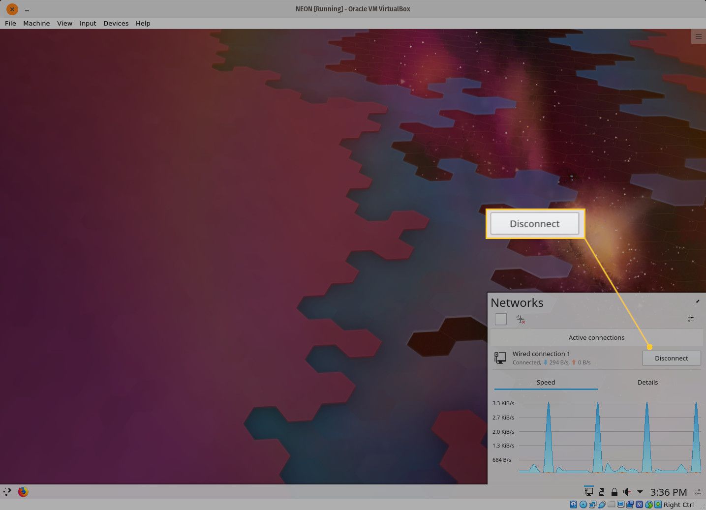 Знімок екрана кнопки Відключення плазмових мереж KDE.