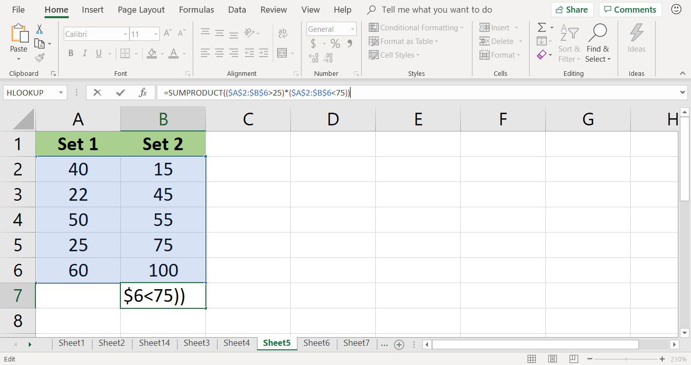Знімок екрана, що показує завершену функцію SUMPRODUCT у Excel