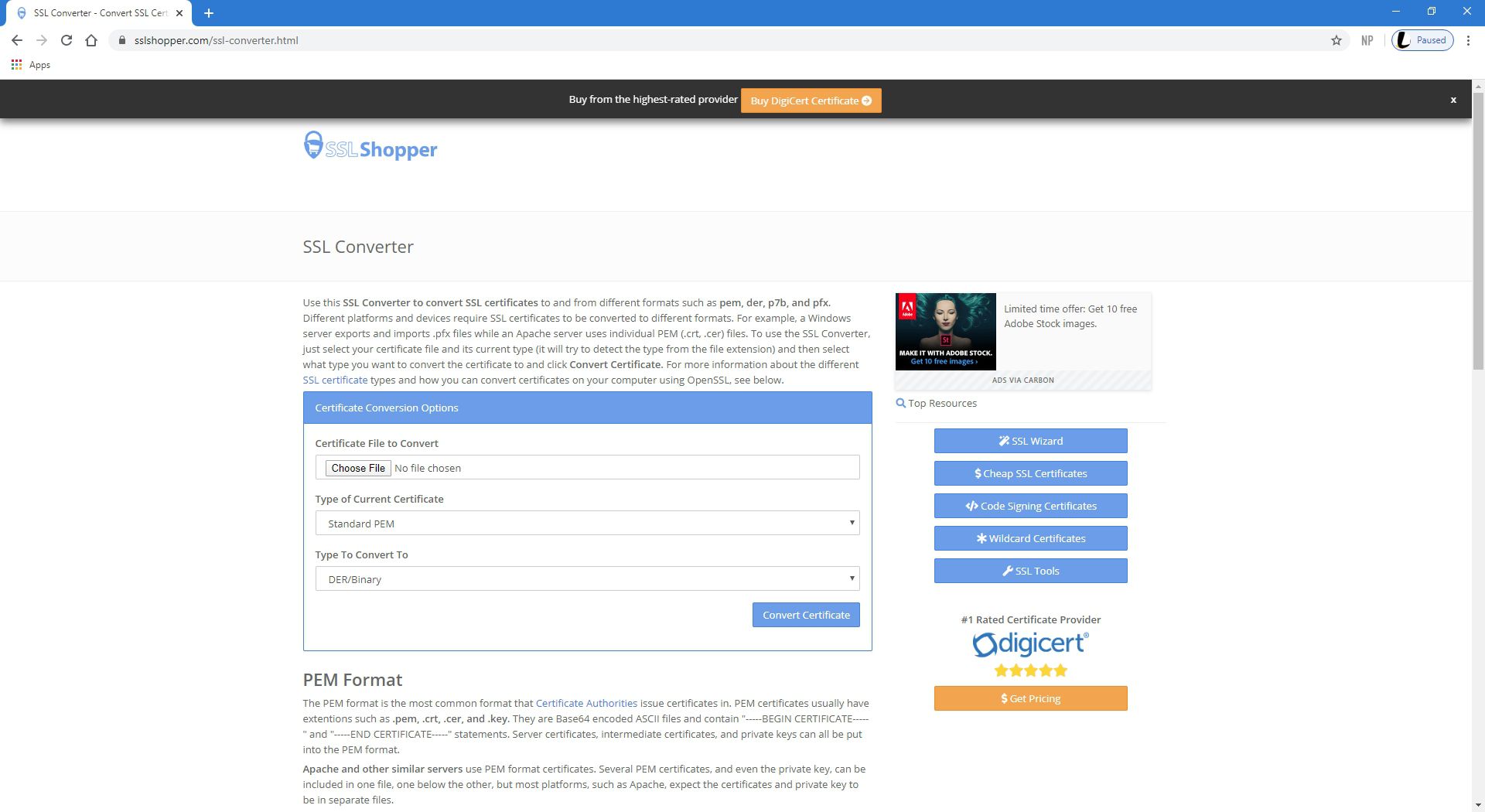 Веб-сайт SSL Shopper.