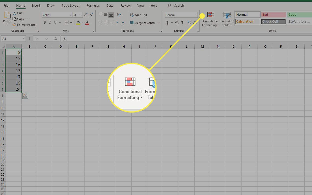 Знімок екрана Excel із заголовком умовного форматування