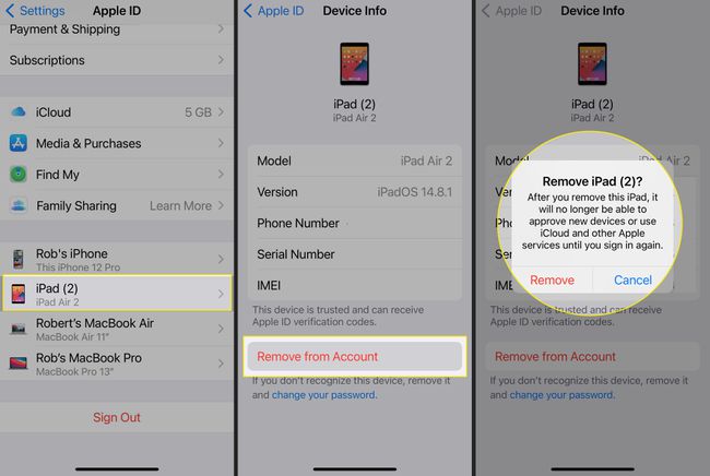 Налаштування iPhone з iPad виділено, Видалити з облікового запису та попередження