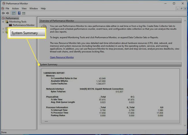 Підсумок системи виділено в Windows 11 Performance Monitor