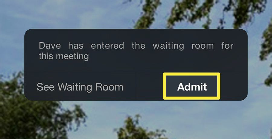 Знімок екрана повідомлення в кімнаті очікування під час зустрічі Zoom на iPhone.
