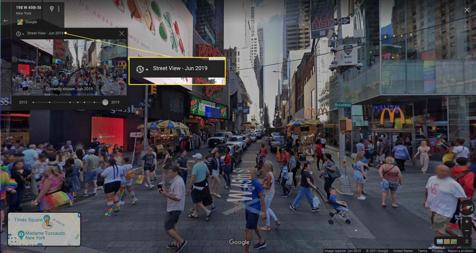 Карти Google Street View Нью-Йорка з виділеним годинником