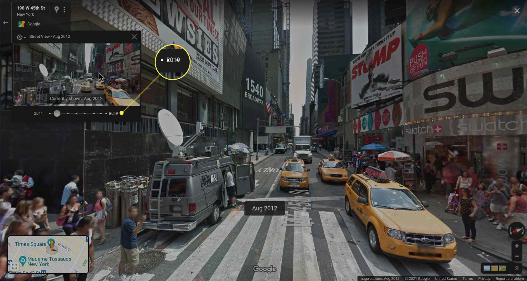 Стара фотографія Google Maps Street View відображена з виділенням повзунка праворуч