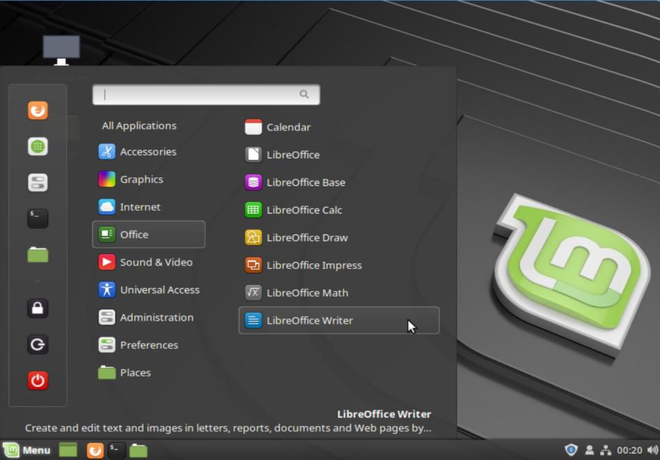 Головне меню робочого столу Linux Mint