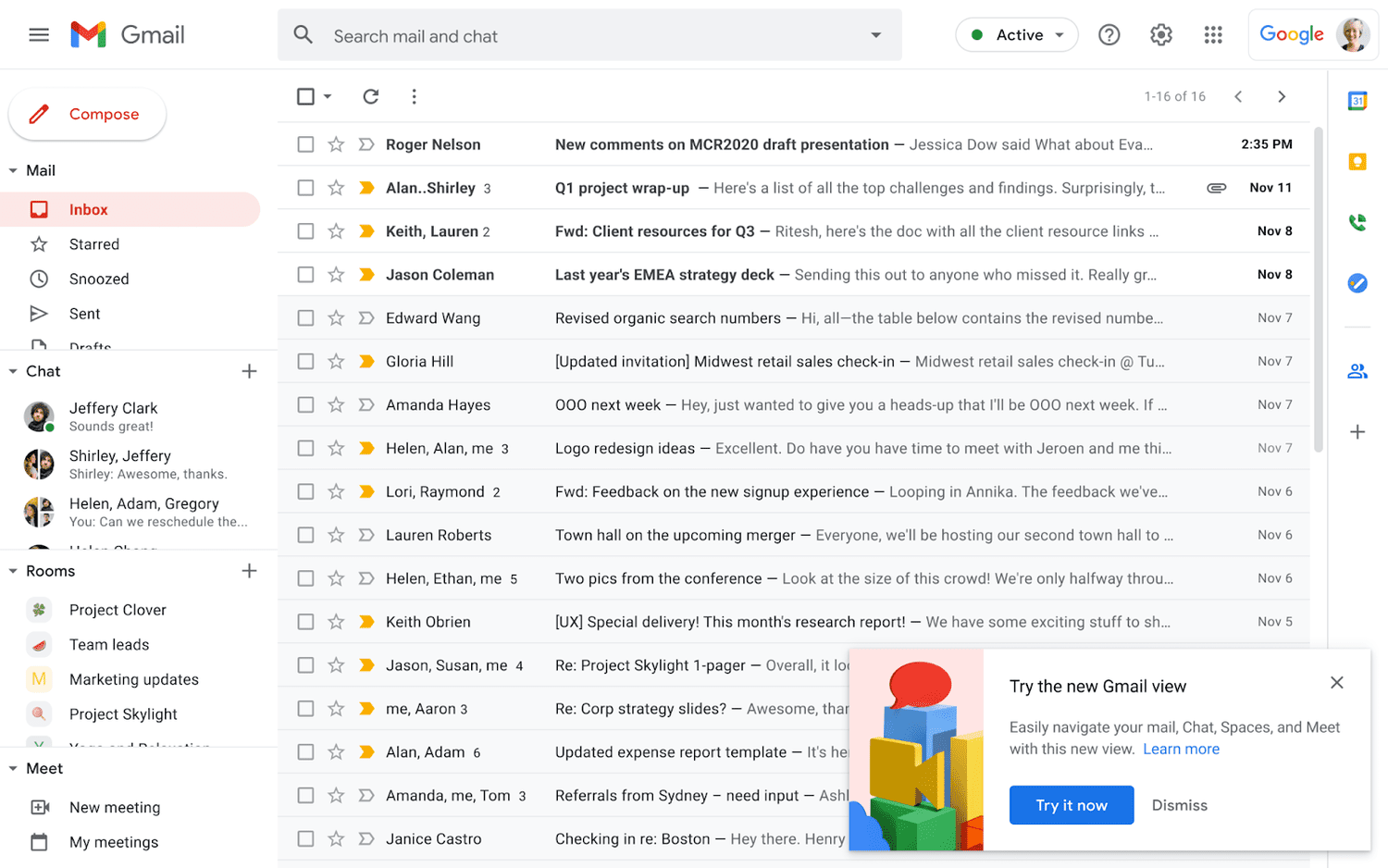 Інший вигляд нового макета Gmail