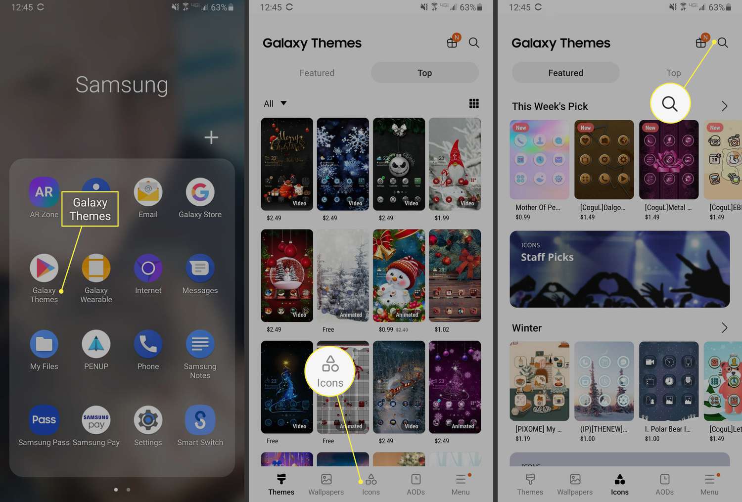 Теми, значки та пошук Galaxy на телефоні Samsung