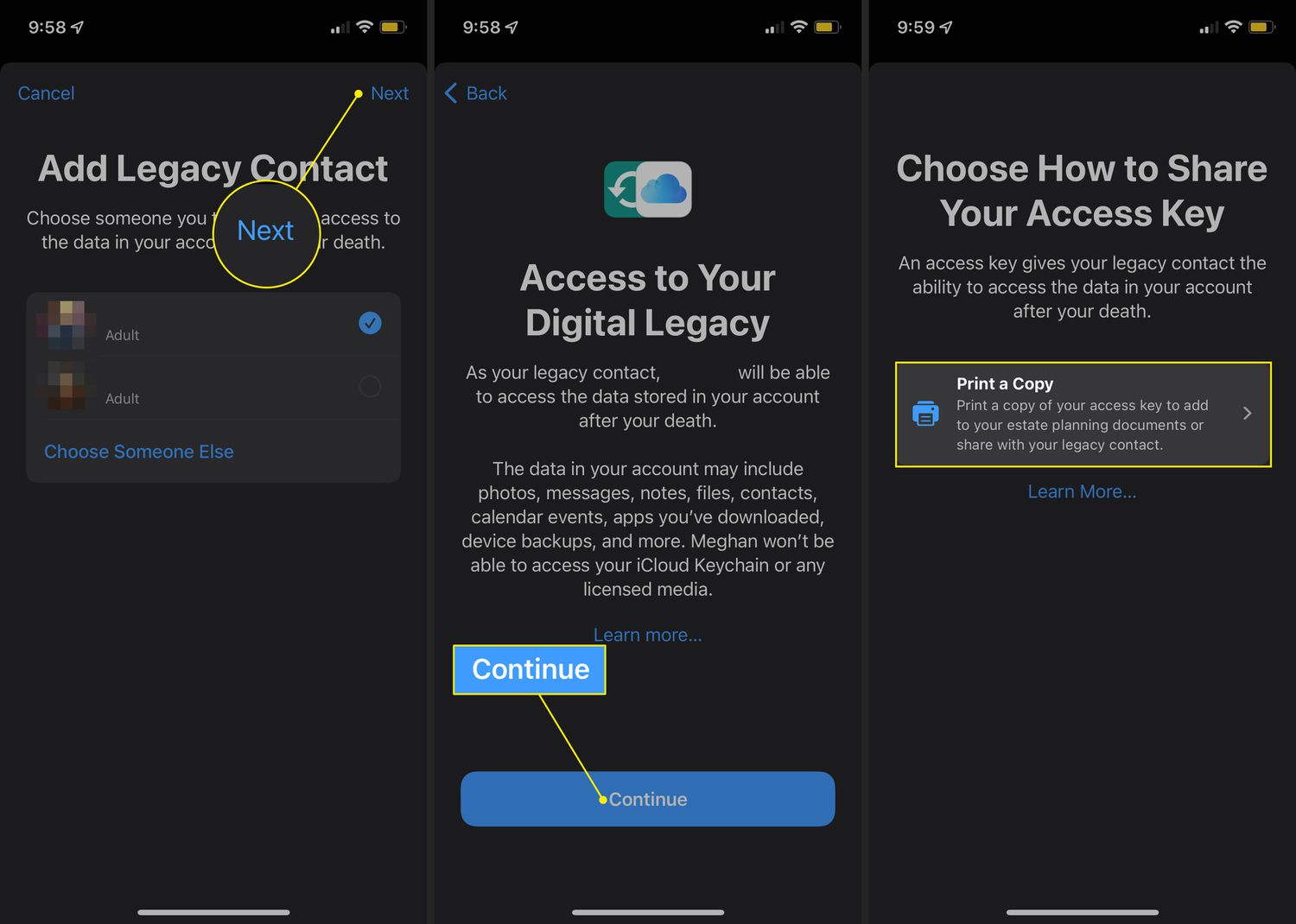 Призначення контактної особи для Apple Digital Legacy